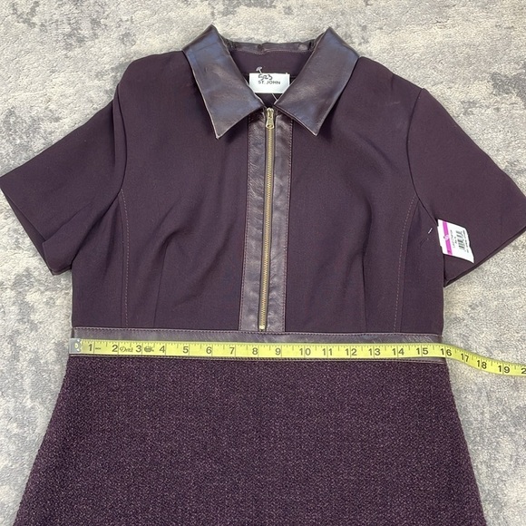 New St John Collection Mixed Media Shirt Dress Tweed Leather Quiet Luxury Sz 8 - Picture 12 of 15